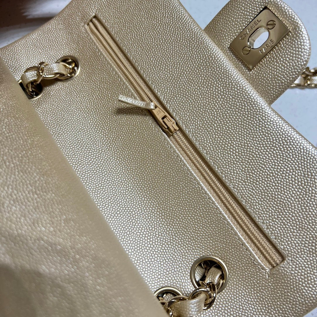 CH SMALL CLASSIC HANDBAG 23 Small Grained Calfskin Champagne Gold