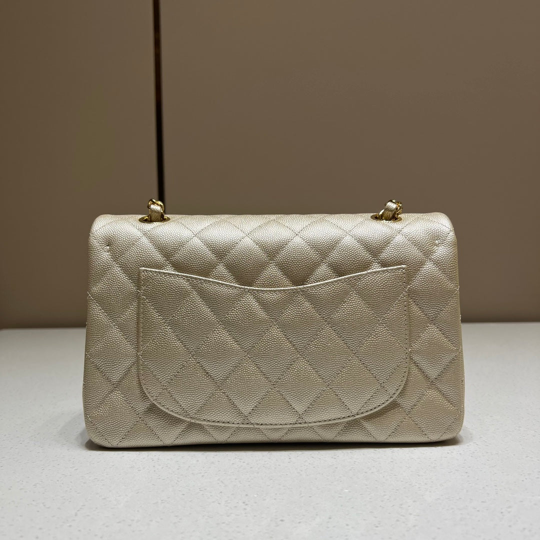 CH SMALL CLASSIC HANDBAG 23 Small Grained Calfskin Champagne Gold