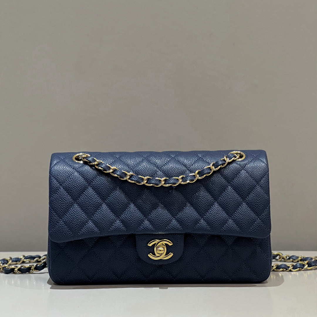 CH  CLASSIC 11.12 HANDBAG 25.5 Grained Calfskin Navy Blue