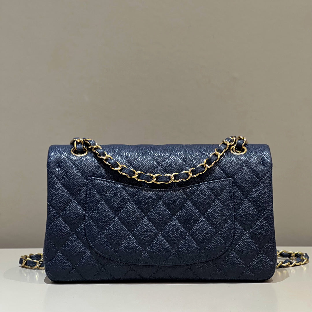 CH  CLASSIC 11.12 HANDBAG 25.5 Grained Calfskin Navy Blue