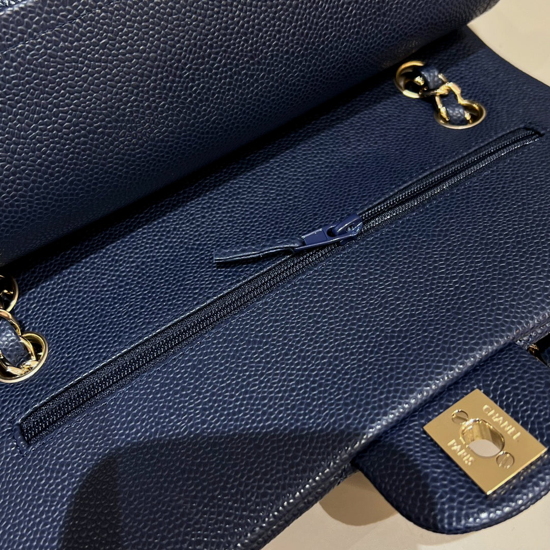 CH  CLASSIC 11.12 HANDBAG 25.5 Grained Calfskin Navy Blue