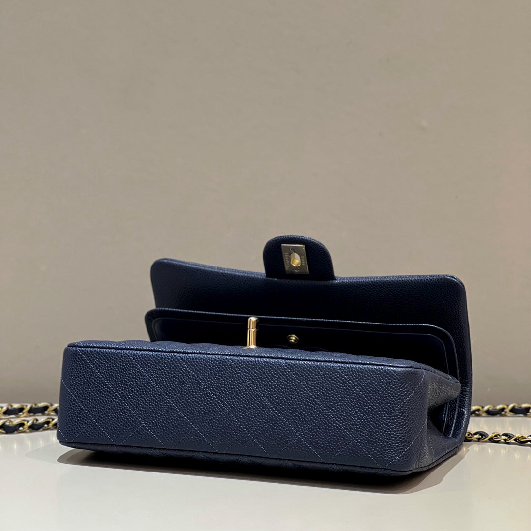 CH  CLASSIC 11.12 HANDBAG 25.5 Grained Calfskin Navy Blue