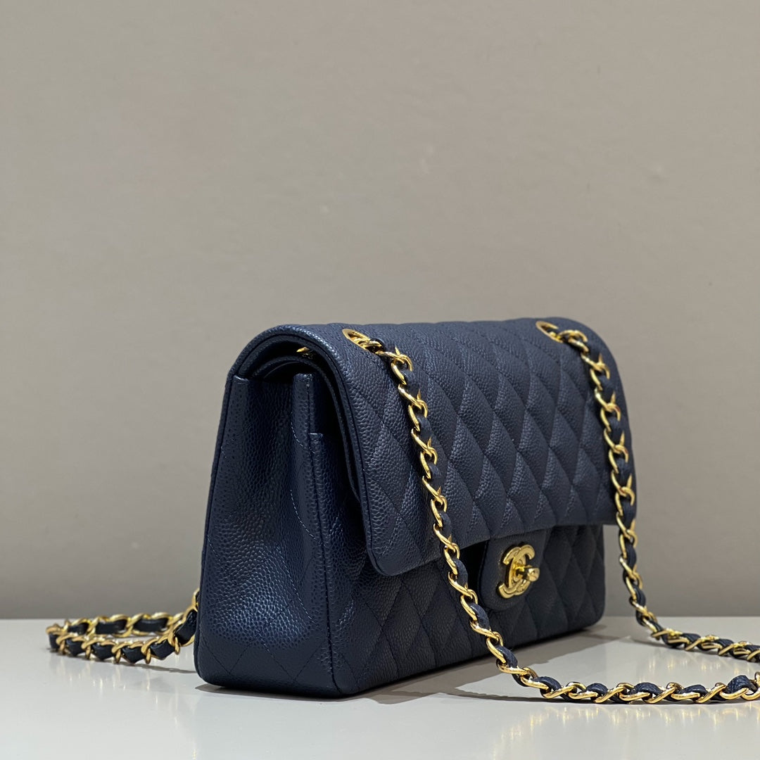 CH  CLASSIC 11.12 HANDBAG 25.5 Grained Calfskin Navy Blue