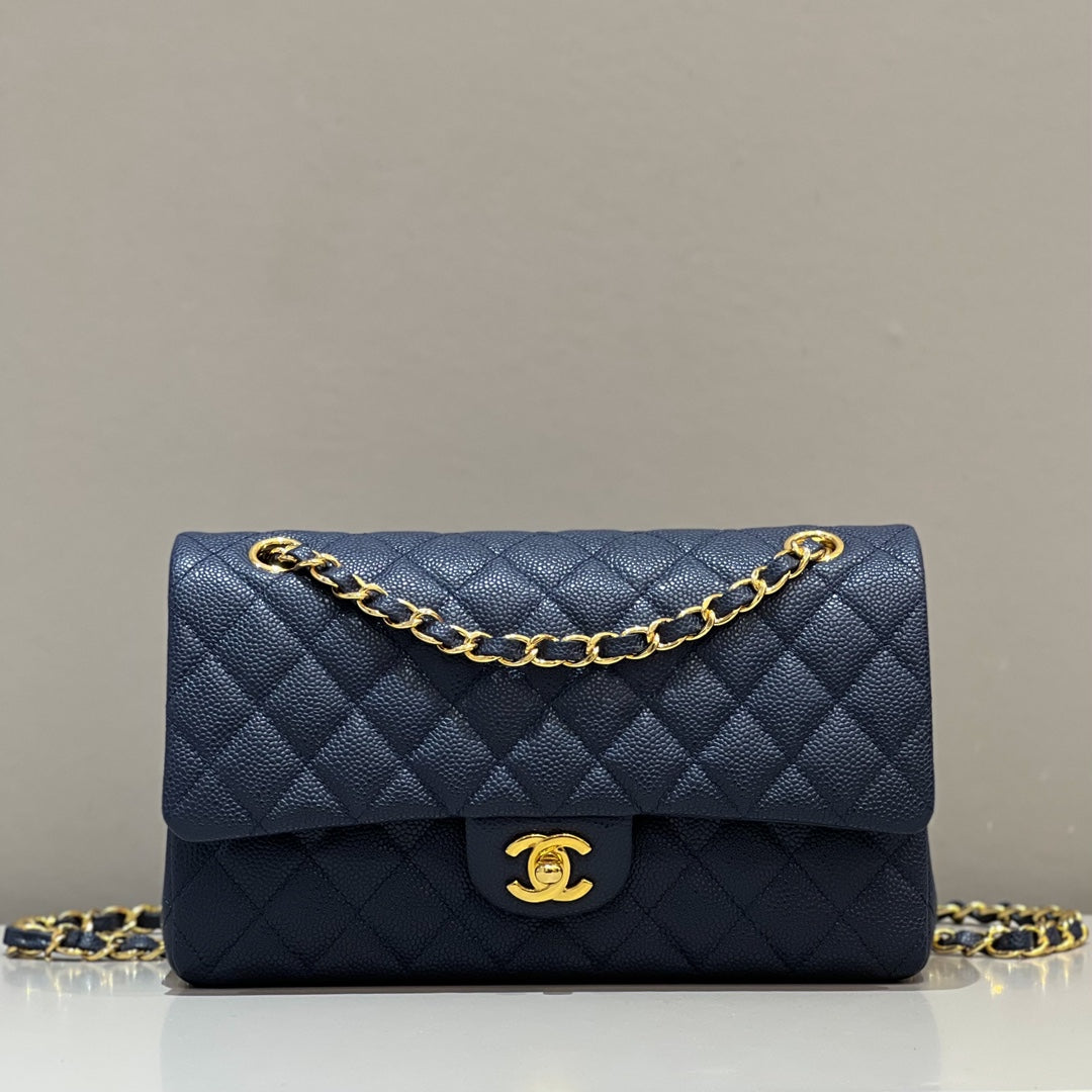 CH  CLASSIC 11.12 HANDBAG 25.5 Grained Calfskin Navy Blue