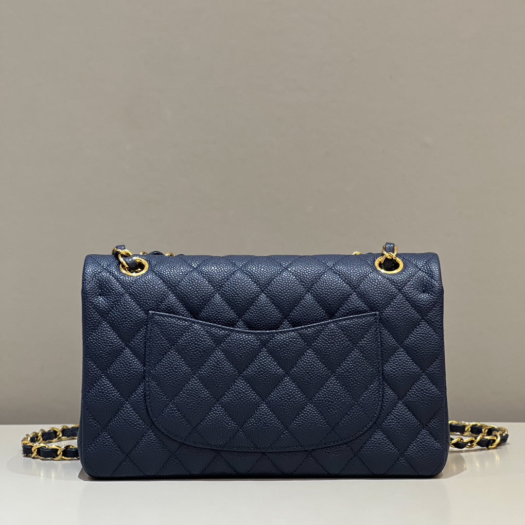 CH  CLASSIC 11.12 HANDBAG 25.5 Grained Calfskin Navy Blue