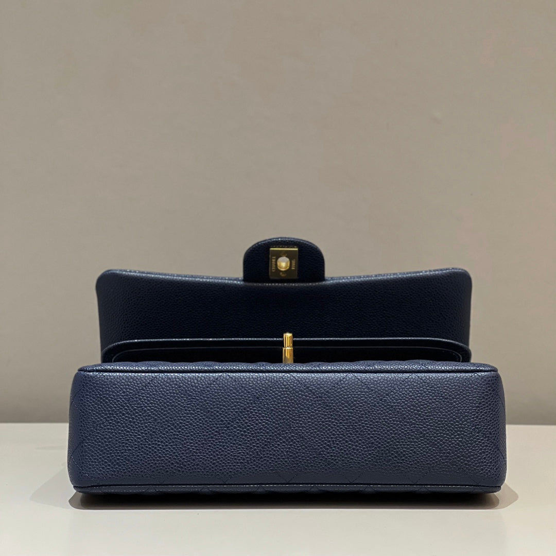 CH  CLASSIC 11.12 HANDBAG 25.5 Grained Calfskin Navy Blue