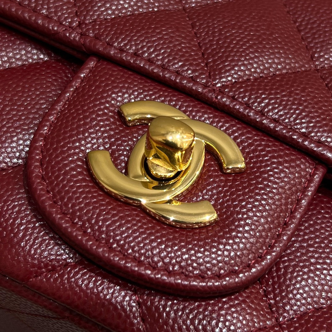 CH  MINI CLASSIC HANDBAG 20 Small Grained Calfskin Red Wine Color