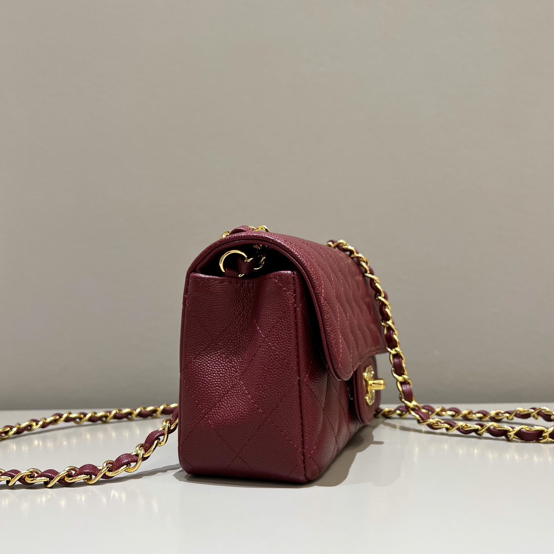 CH  MINI CLASSIC HANDBAG 20 Small Grained Calfskin Red Wine Color