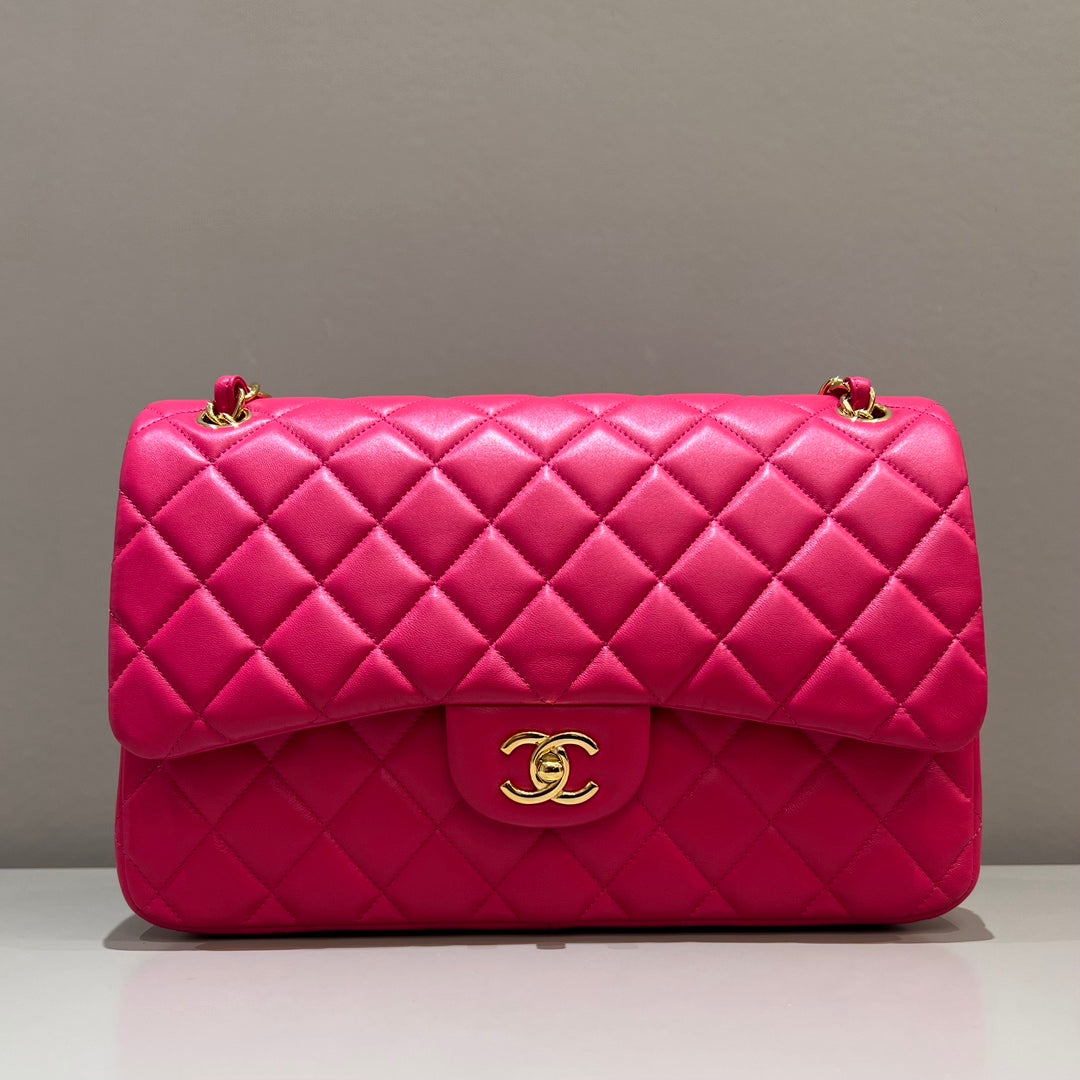 CH  LARGE CLASSIC HANDBAG 30 Lambskin Rose Red