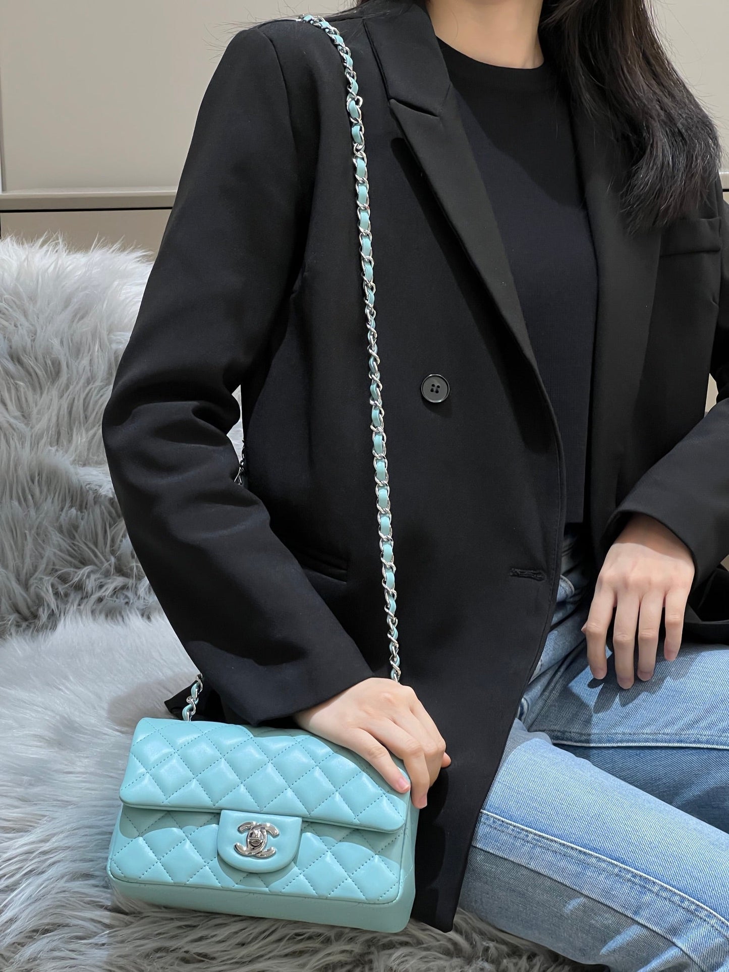 CH  MINI CLASSIC HANDBAG 20 Lambskin Tiffany Blue