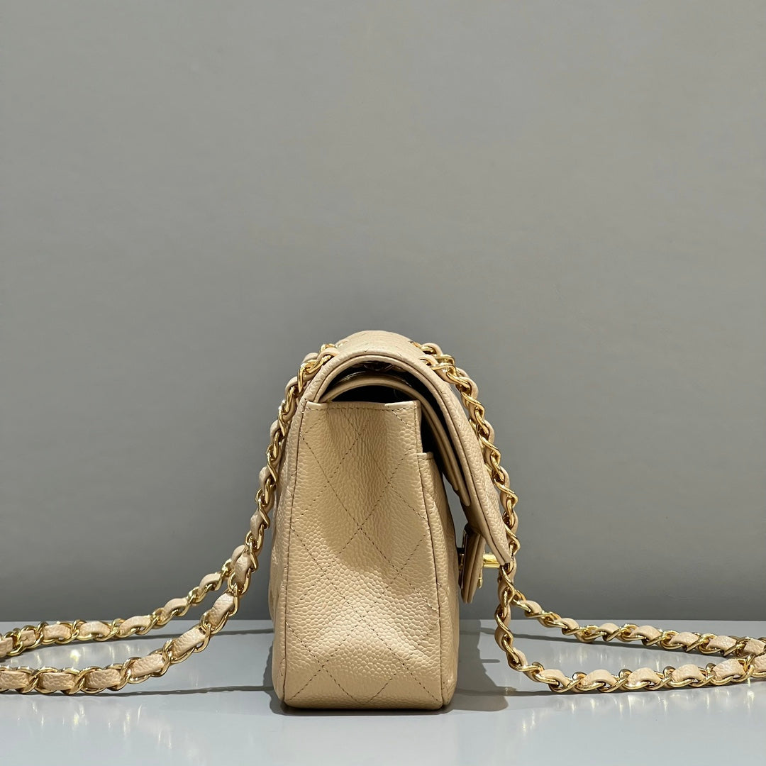 CH SMALL CLASSIC HANDBAG 23 Grained Calfskin Apricot