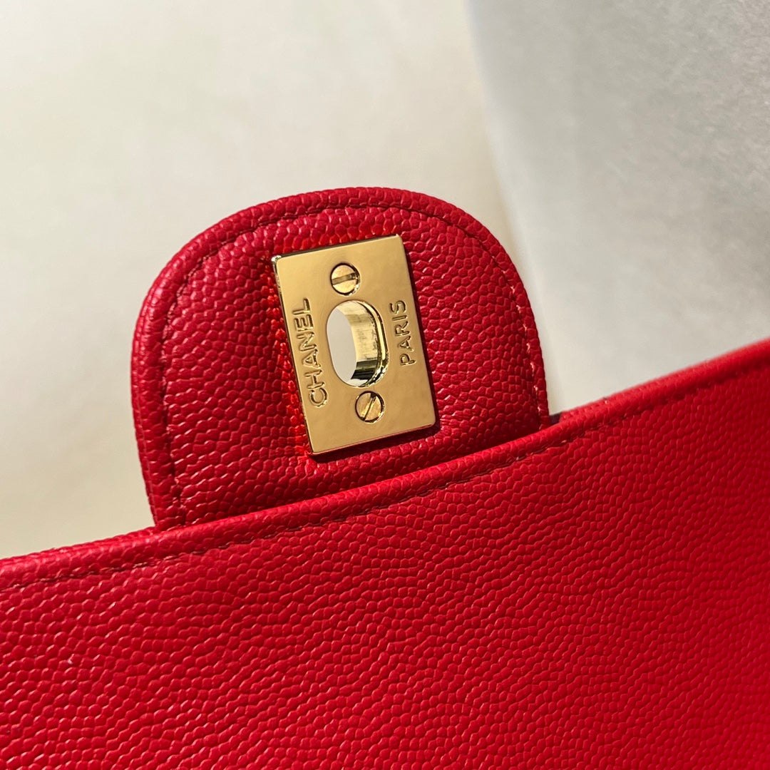 CH MINI CLASSIC HANDBAG 20 Small Grained Calfskin V Pattern Red