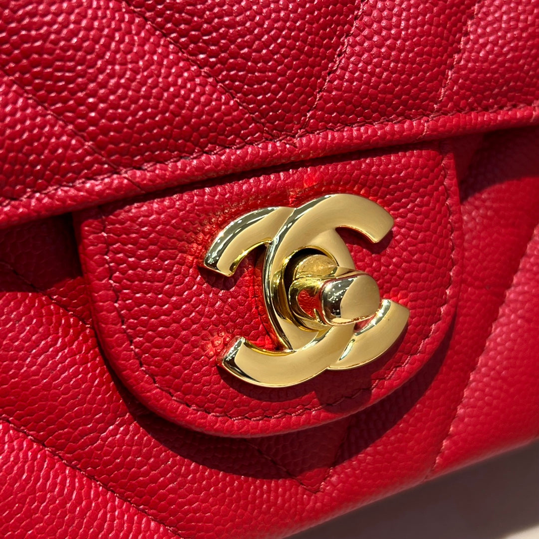 CH MINI CLASSIC HANDBAG 20 Small Grained Calfskin V Pattern Red