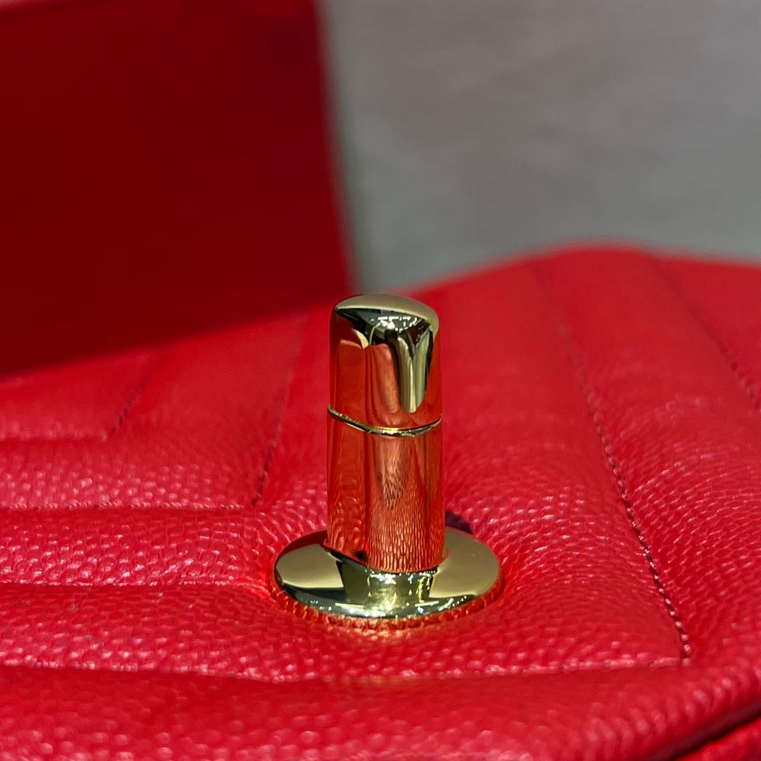 CH MINI CLASSIC HANDBAG 20 Small Grained Calfskin V Pattern Red