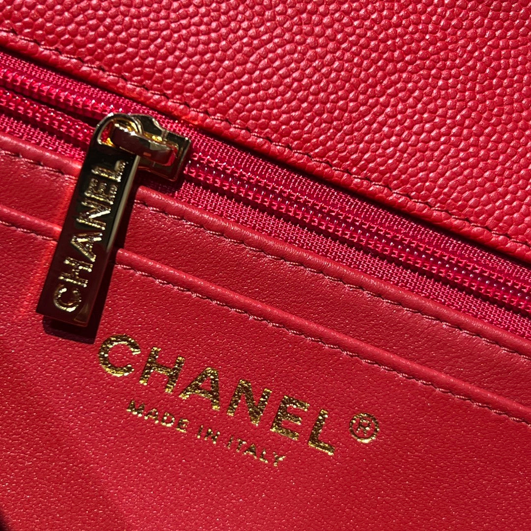 CH MINI CLASSIC HANDBAG 20 Small Grained Calfskin V Pattern Red