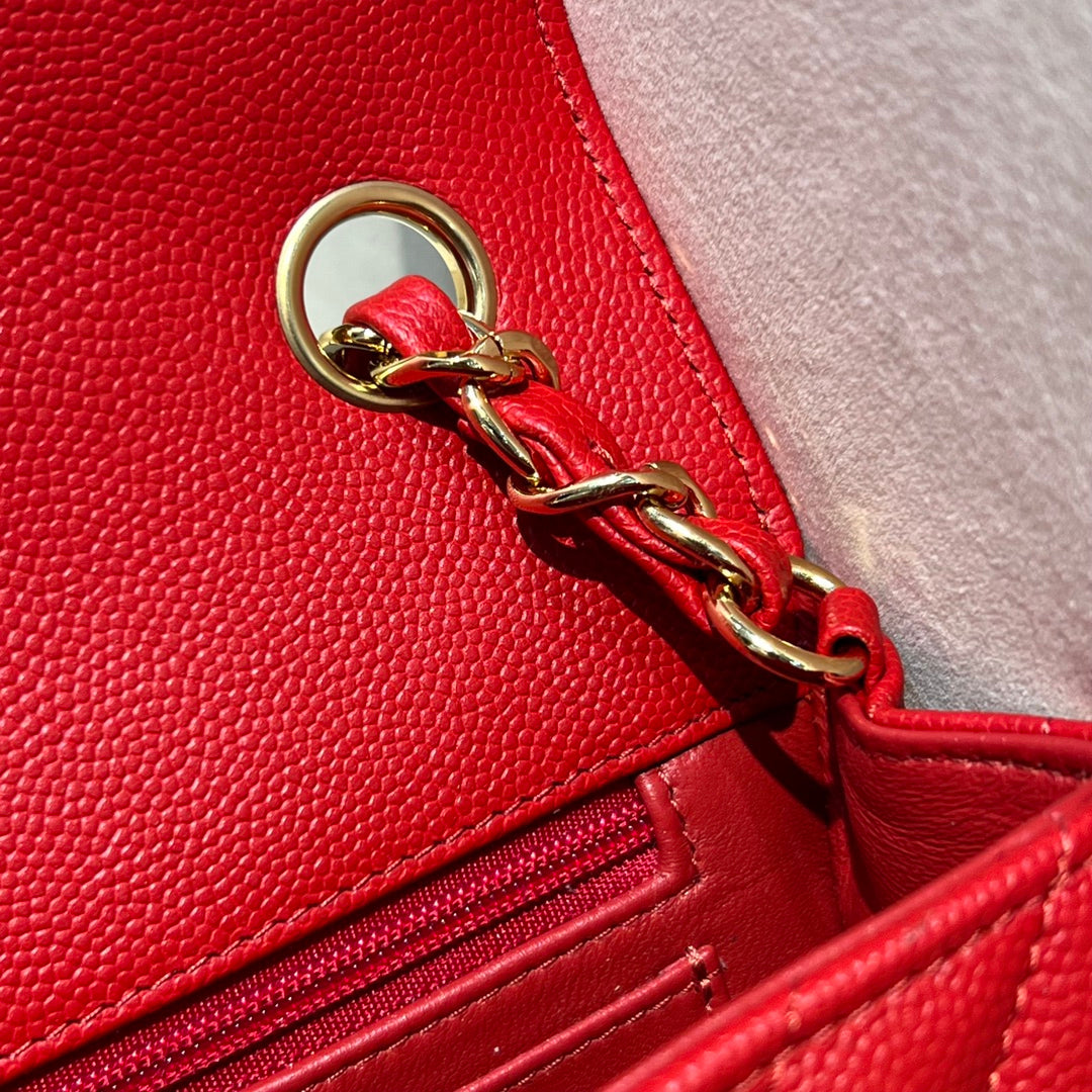 CH MINI CLASSIC HANDBAG 20 Small Grained Calfskin V Pattern Red