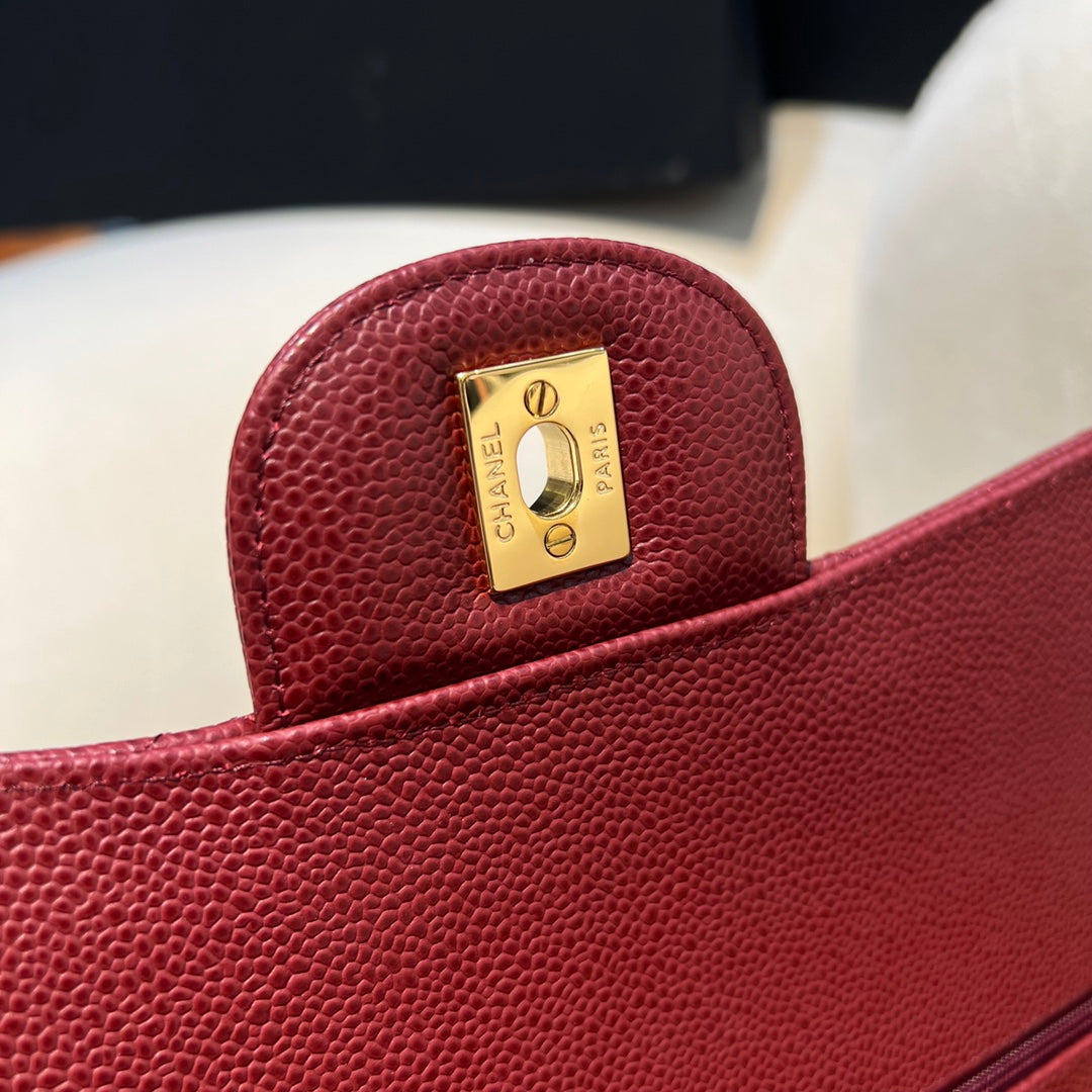 CH  LARGE CLASSIC HANDBAG 30 Grained Calfskin Red Wine Color