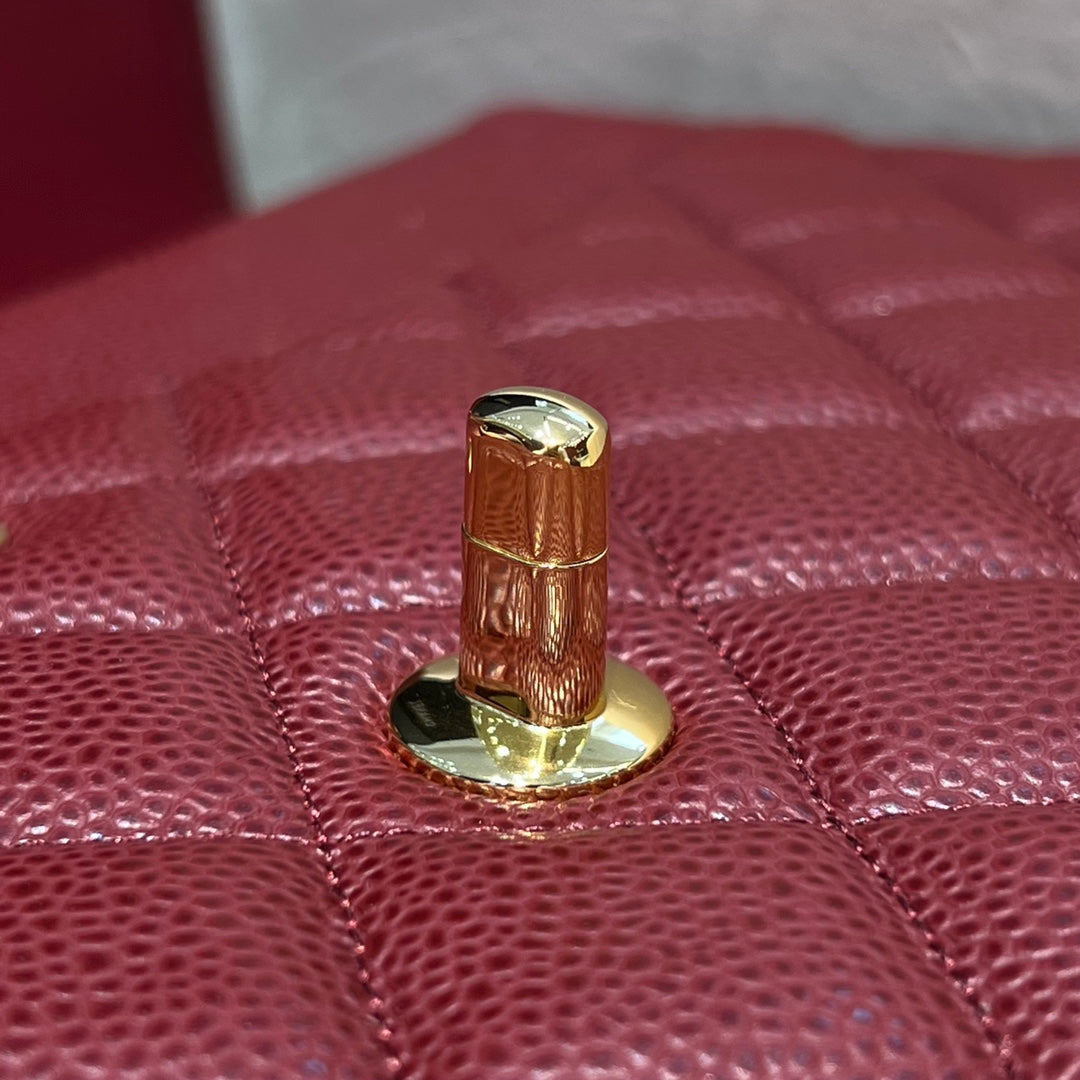 CH  LARGE CLASSIC HANDBAG 30 Grained Calfskin Red Wine Color