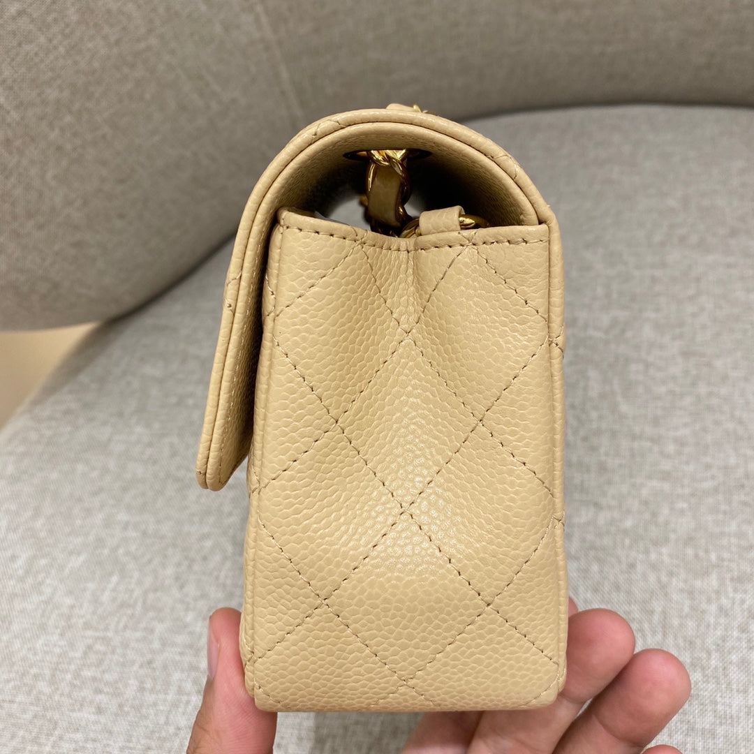 CH  MINI CLASSIC HANDBAG 20 Grained Calfskin Apricot