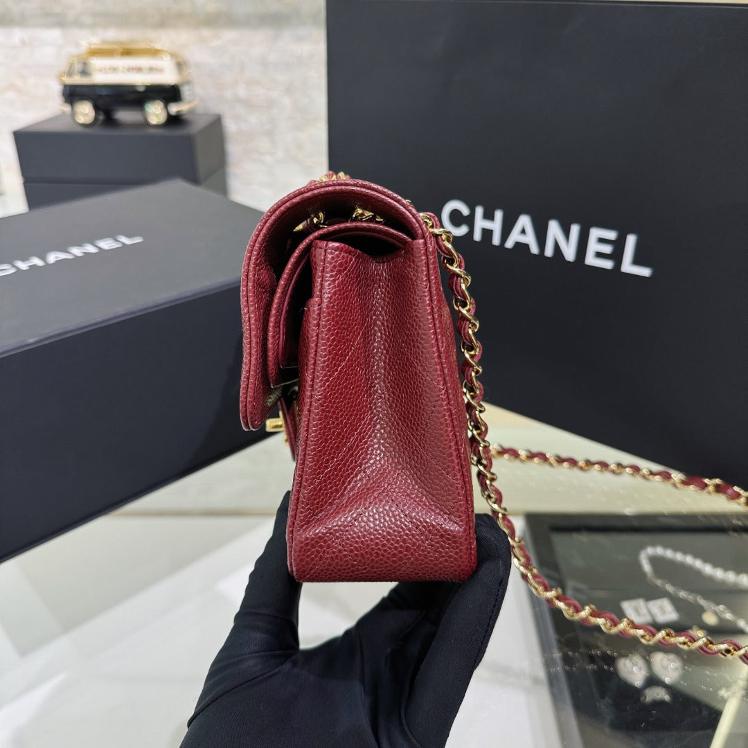 CH  SMALL CLASSIC HANDBAG 23 Grained Calfskin Red Wine Color