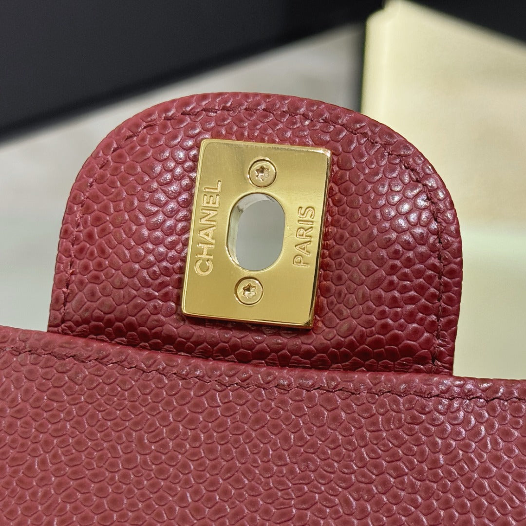 CH  SMALL CLASSIC HANDBAG 23 Grained Calfskin Red Wine Color