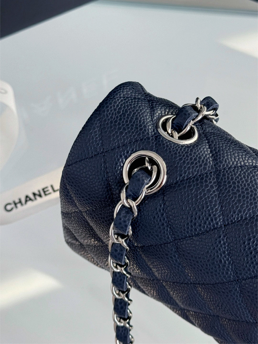 CH  CLASSIC 11.12 HANDBAG 25.5 Grained Calfskin Navy Blue