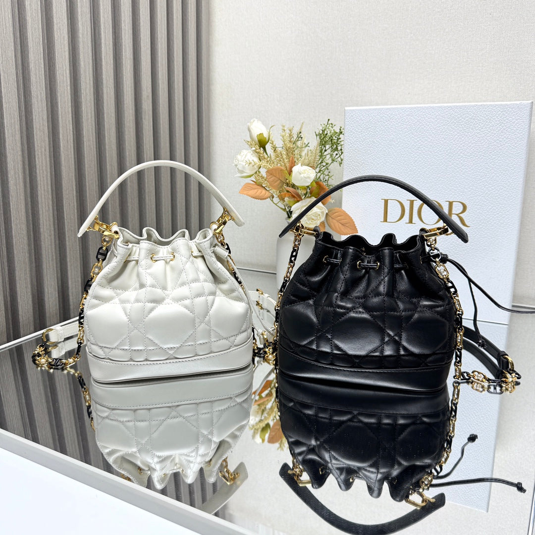 DO Small Jolie Bucket Bag Black Macrocannage Lambskin and Calfskin