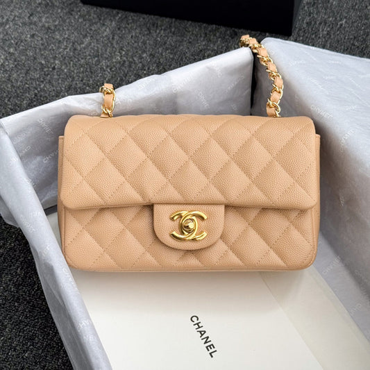 CH MINI CLASSIC HANDBAG 20 Small Grained Calfskin Light Teas