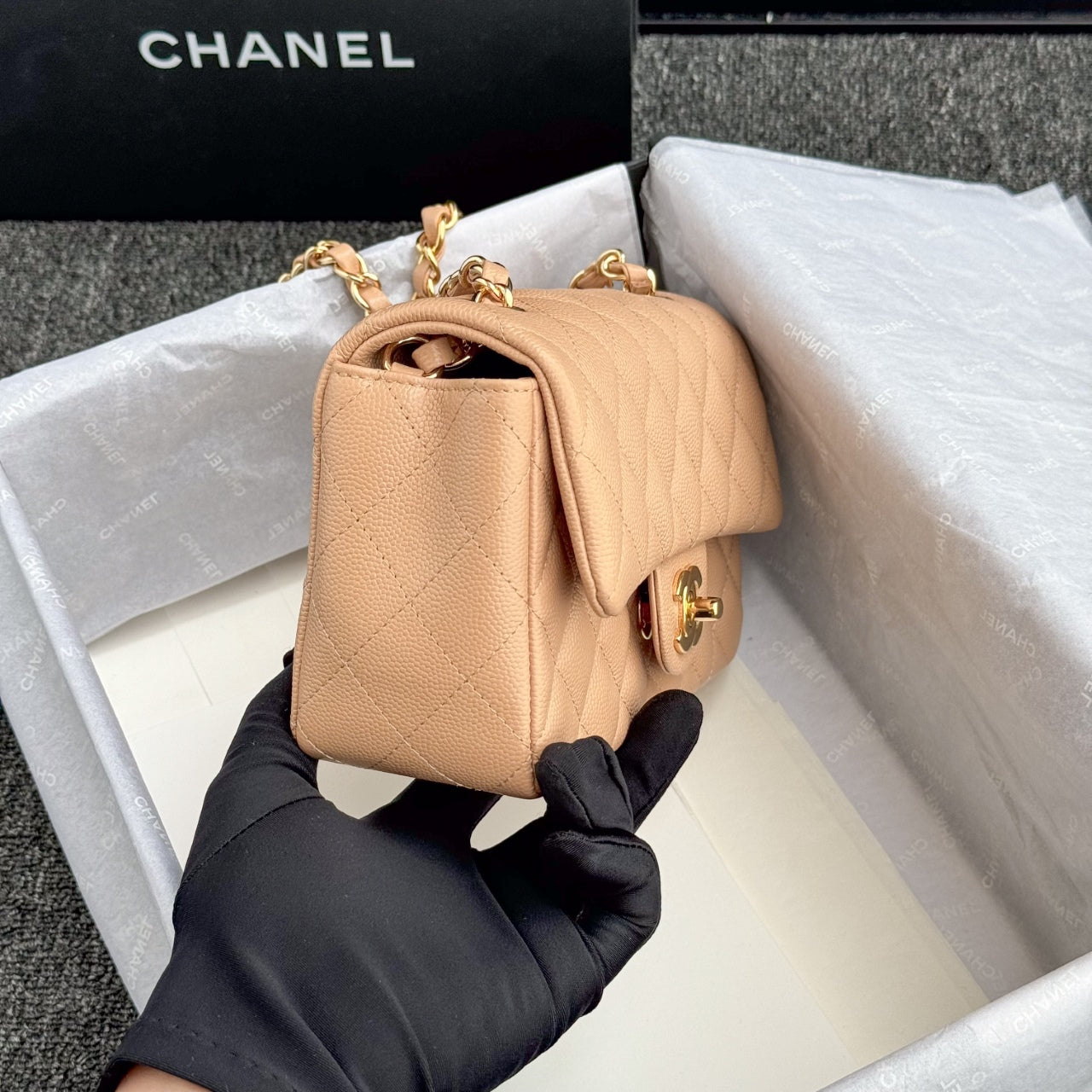 CH MINI CLASSIC HANDBAG 20 Small Grained Calfskin Light Teas