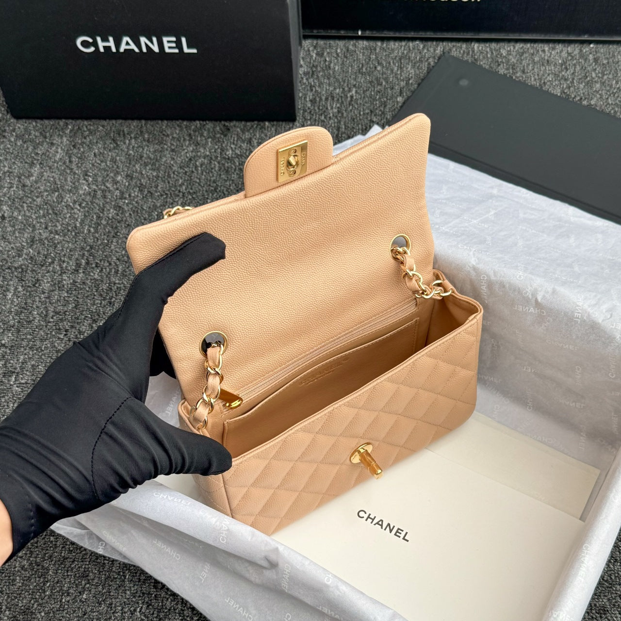 CH MINI CLASSIC HANDBAG 20 Small Grained Calfskin Light Teas