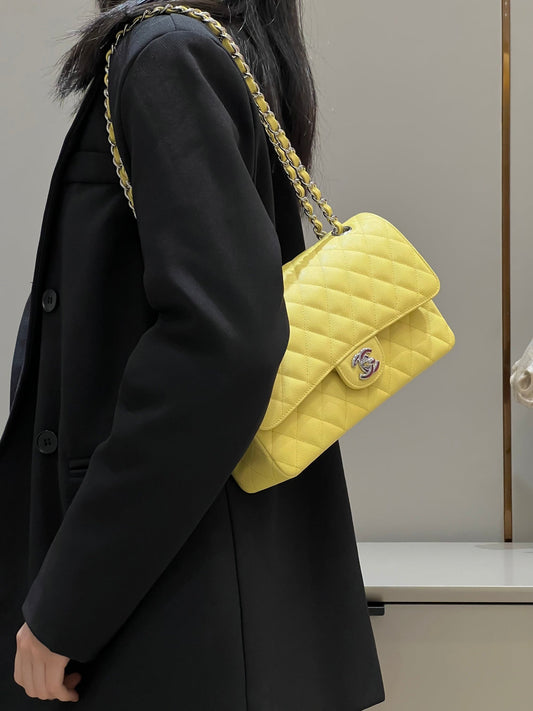 CH  CLASSIC 11.12 HANDBAG 25.5 Small Grained Calfskin Yellow