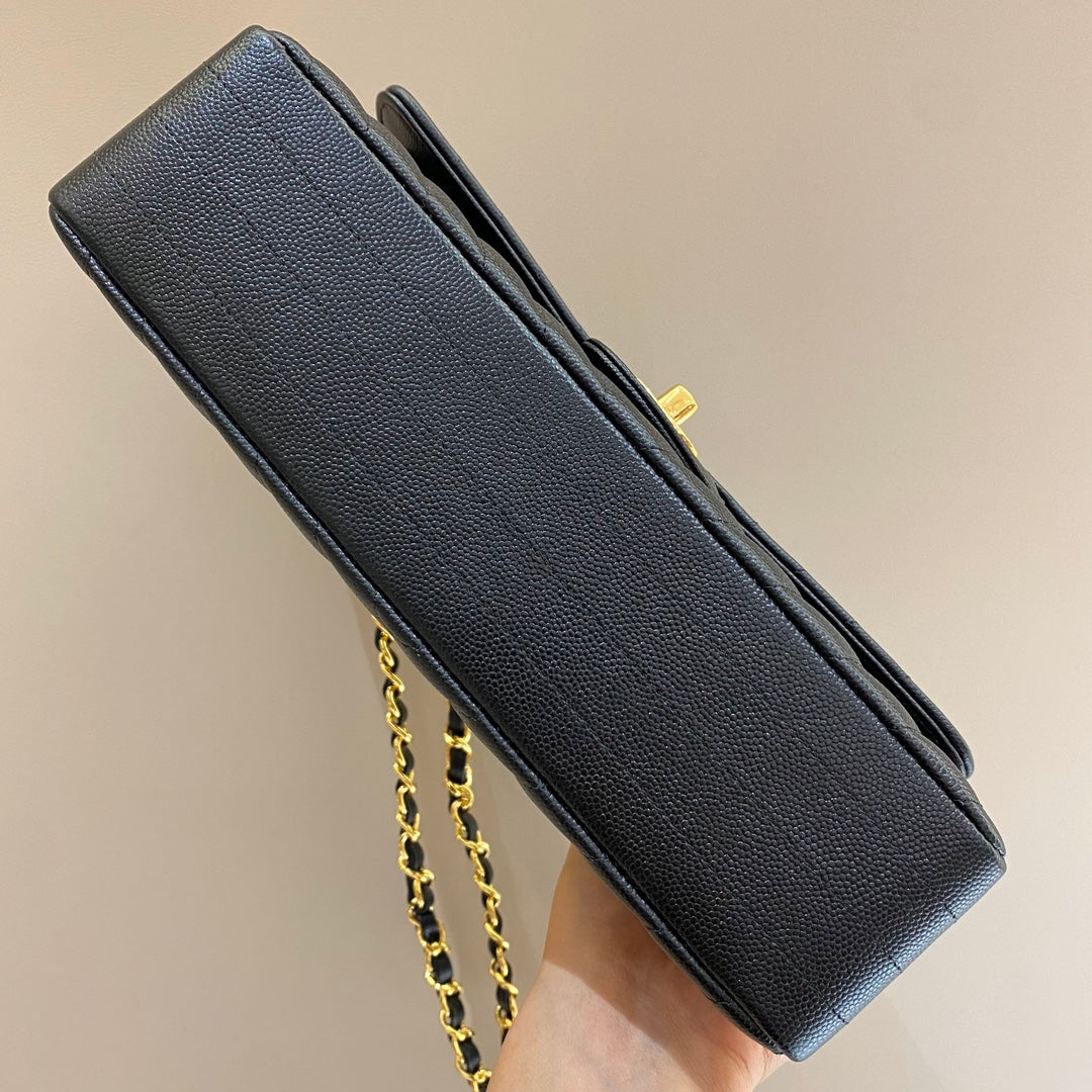 CH  CLASSIC 11.12 HANDBAG 25.5 Small Grained Calfskin  V Pattern Black