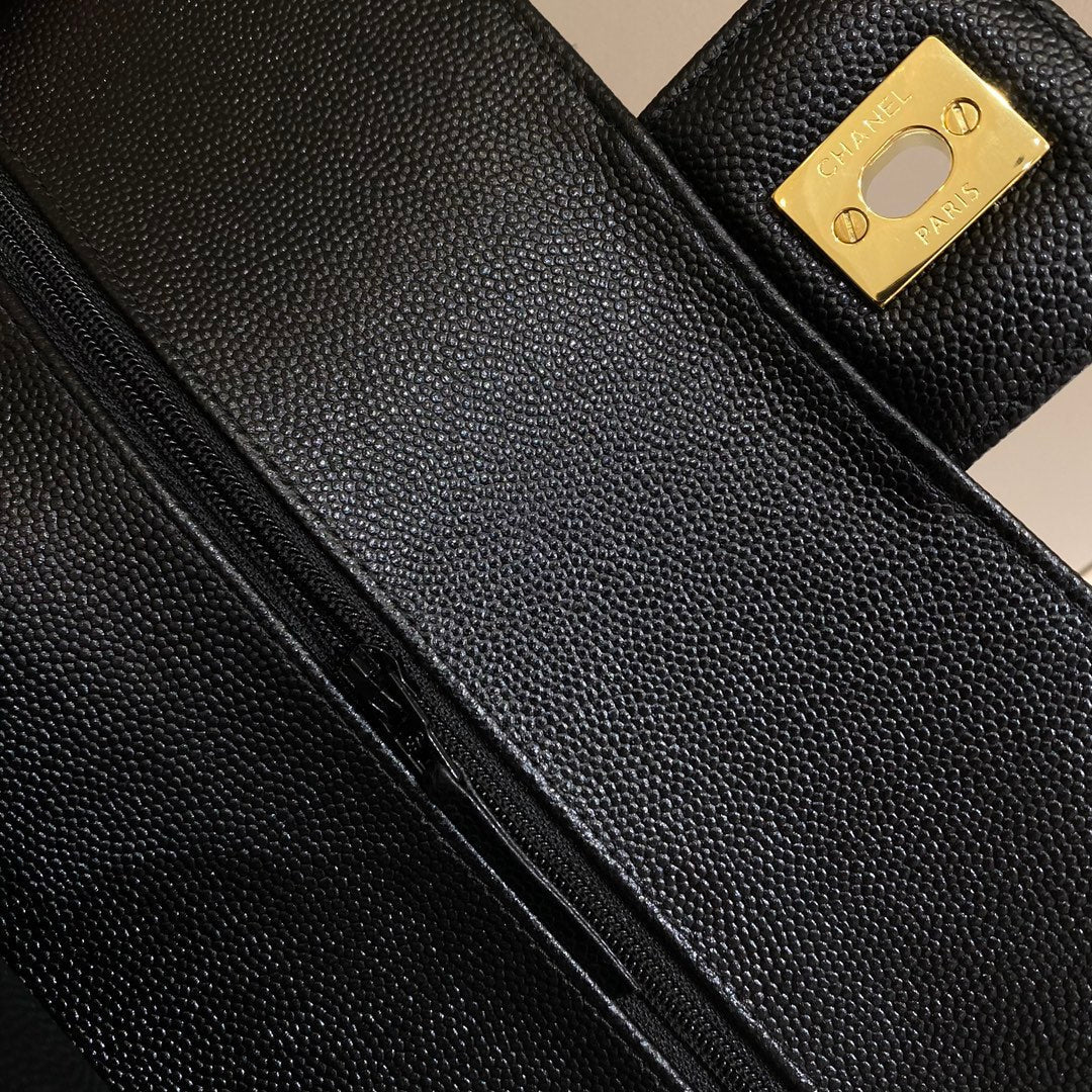 CH  CLASSIC 11.12 HANDBAG 25.5 Small Grained Calfskin  V Pattern Black