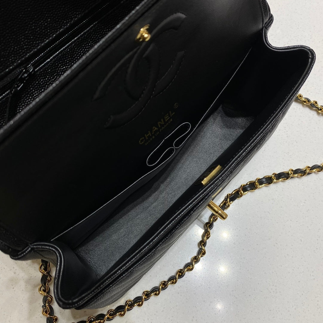 CH  CLASSIC 11.12 HANDBAG 25.5 Small Grained Calfskin  V Pattern Black