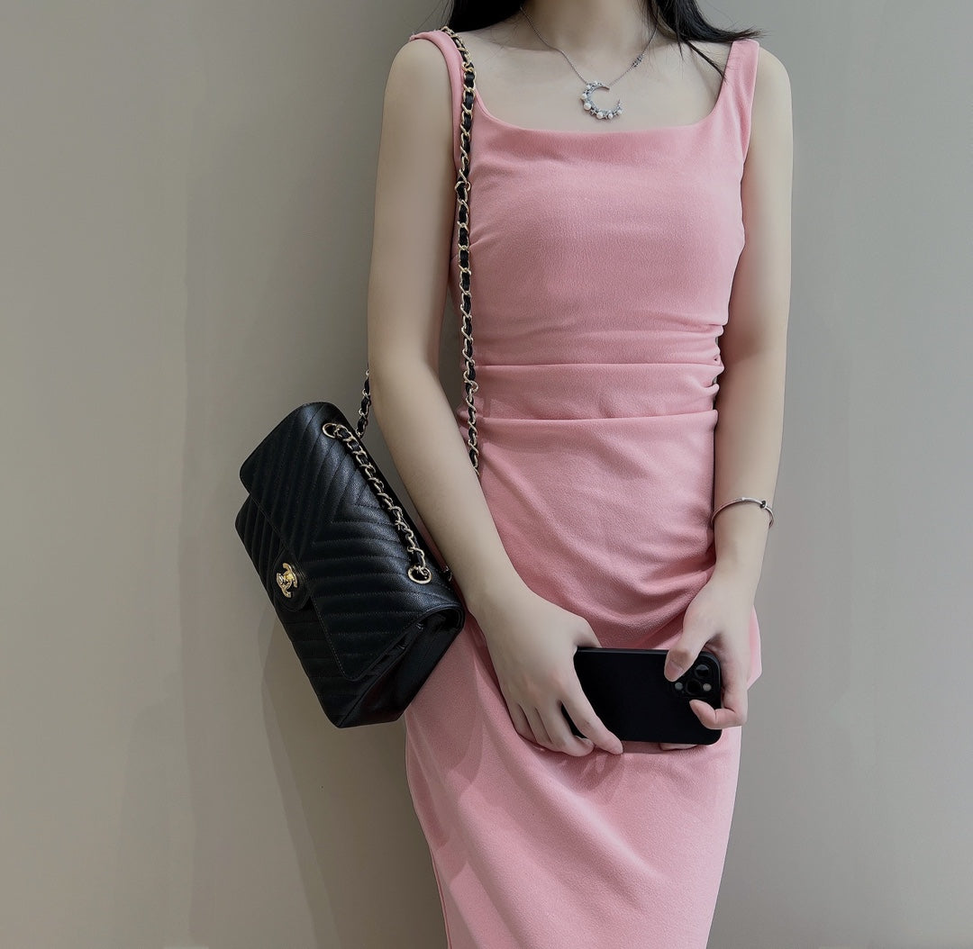 CH  CLASSIC 11.12 HANDBAG 25.5 Small Grained Calfskin  V Pattern Black