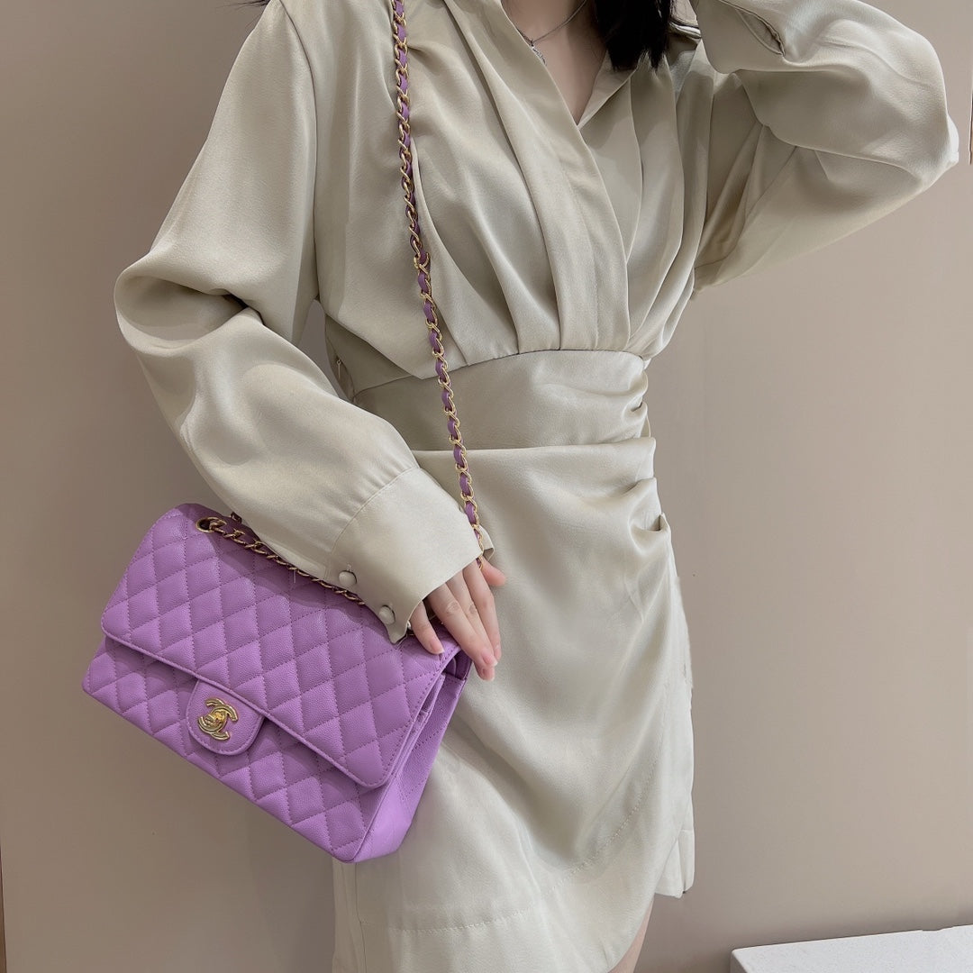 CH CLASSIC 11.12 HANDBAG 25.5 Small Grained Calfskin Taro Purple