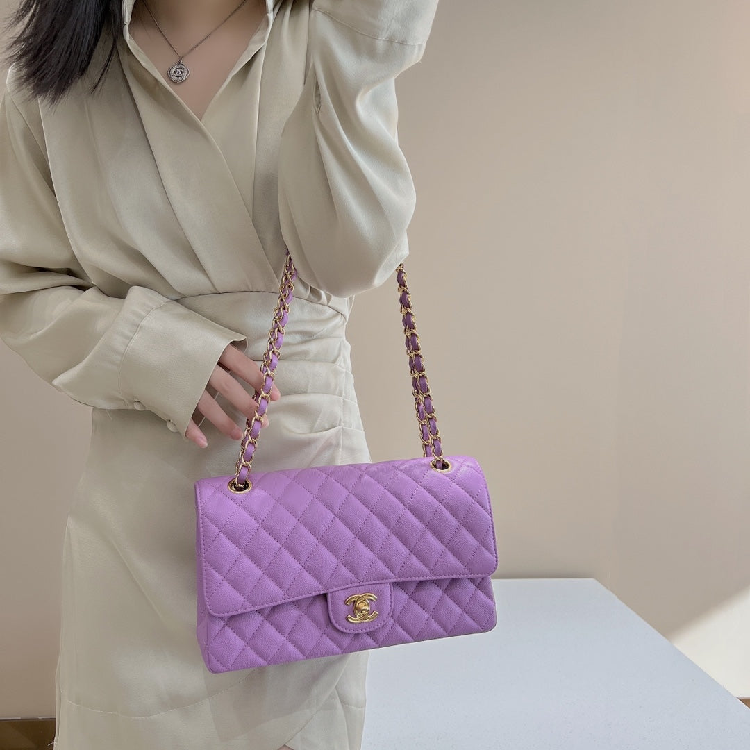 CH CLASSIC 11.12 HANDBAG 25.5 Small Grained Calfskin Taro Purple