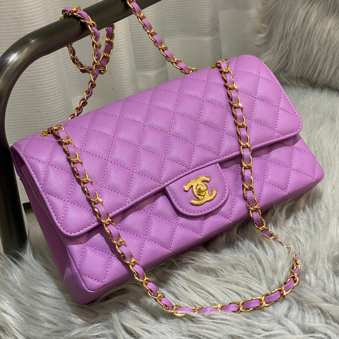 CH CLASSIC 11.12 HANDBAG 25.5 Small Grained Calfskin Taro Purple