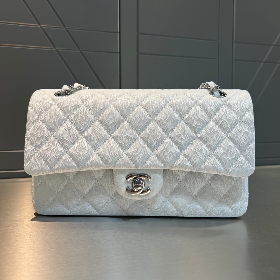 CH CLASSIC 11.12 HANDBAG 25.5 Small Grained Calfskin White