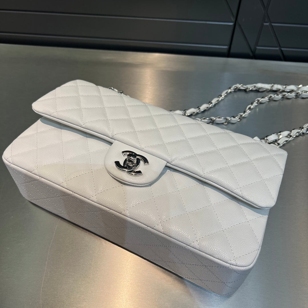 CH CLASSIC 11.12 HANDBAG 25.5 Small Grained Calfskin White