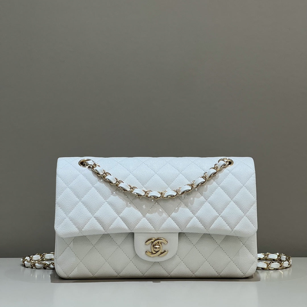 CH CLASSIC 11.12 HANDBAG 25.5 Small Grained Calfskin White