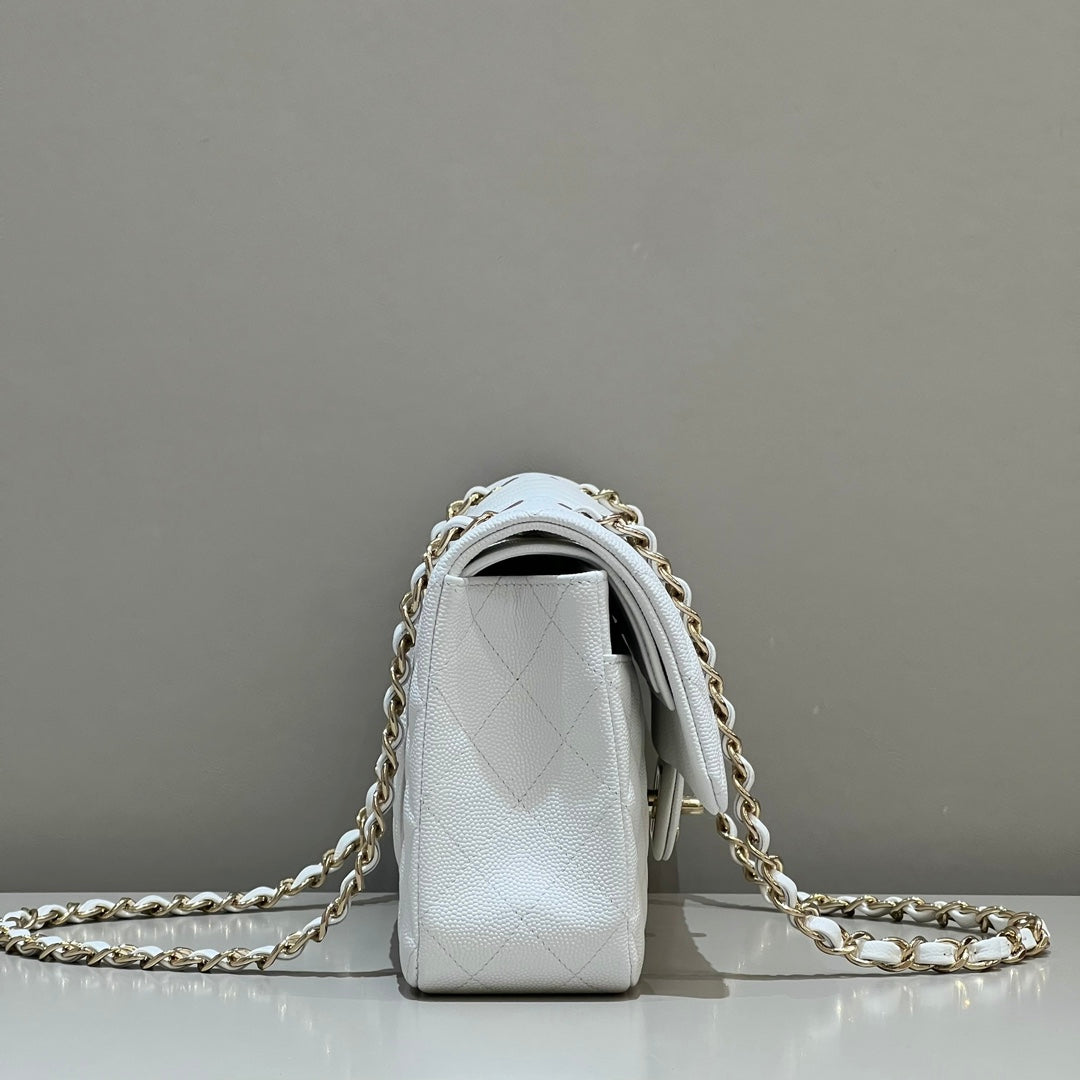 CH CLASSIC 11.12 HANDBAG 25.5 Small Grained Calfskin White