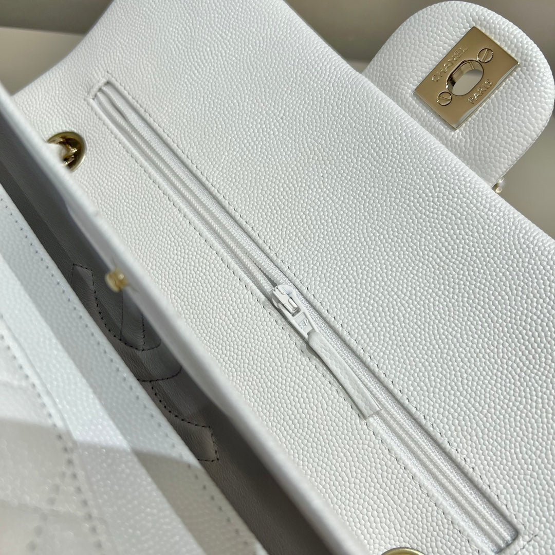 CH CLASSIC 11.12 HANDBAG 25.5 Small Grained Calfskin White
