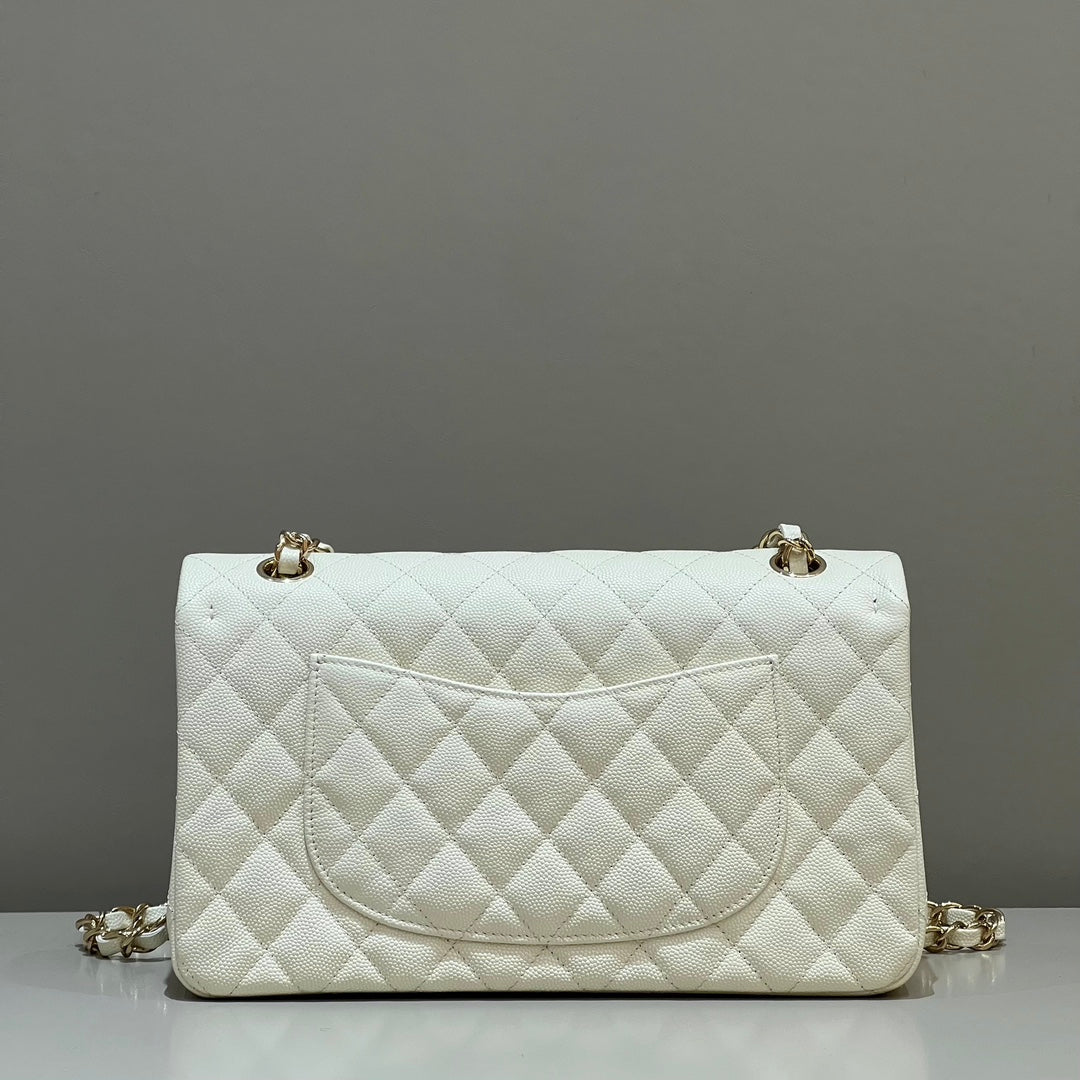 CH CLASSIC 11.12 HANDBAG 25.5 Small Grained Calfskin Milkshake White