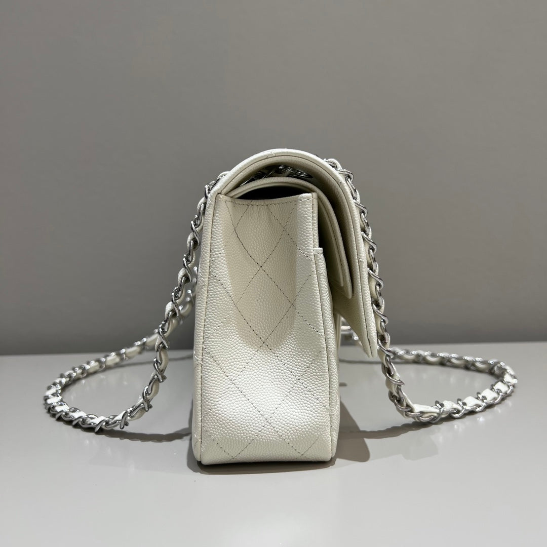 CH CLASSIC 11.12 HANDBAG 25.5 Small Grained Calfskin Milkshake White