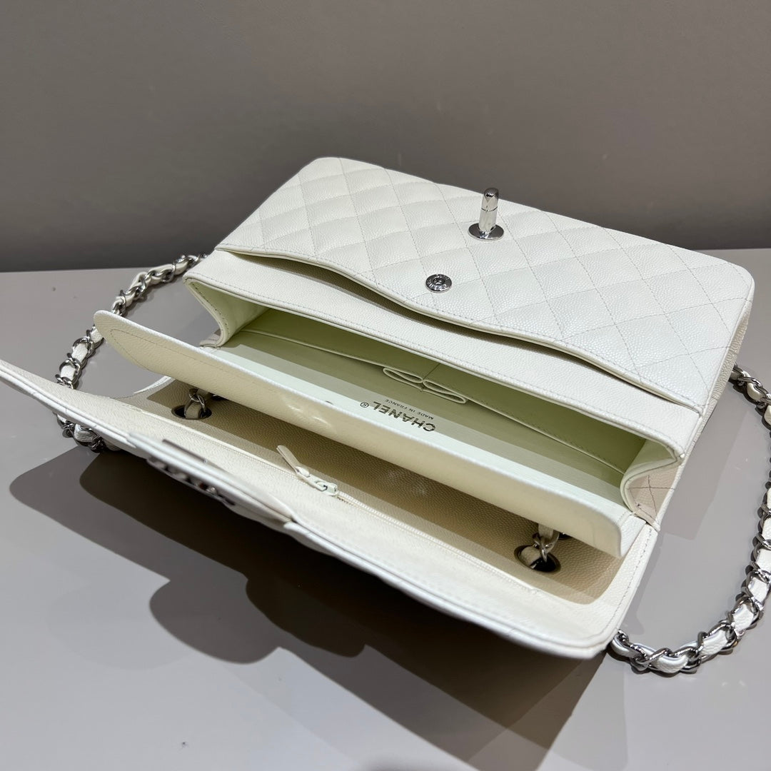 CH CLASSIC 11.12 HANDBAG 25.5 Small Grained Calfskin Milkshake White