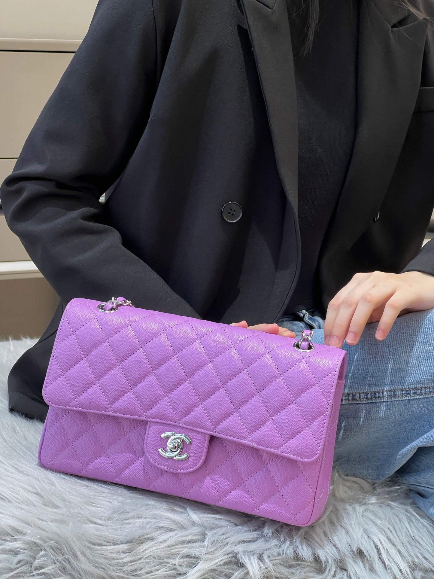 CH CLASSIC 11.12 HANDBAG 25.5 Small Grained Calfskin Taro Purple