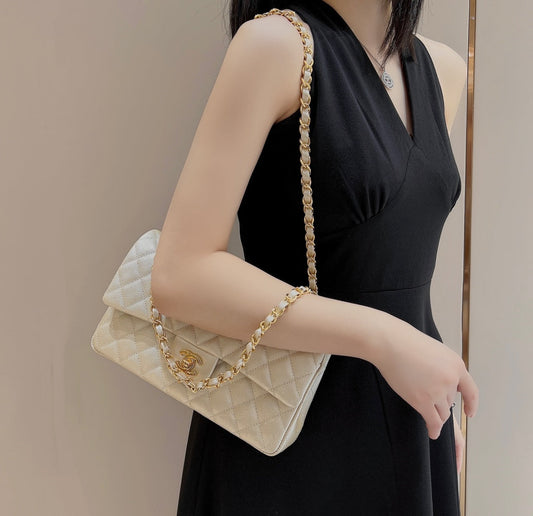 CH CLASSIC 11.12 HANDBAG 25.5 Small Grained Calfskin  Champagne Gold