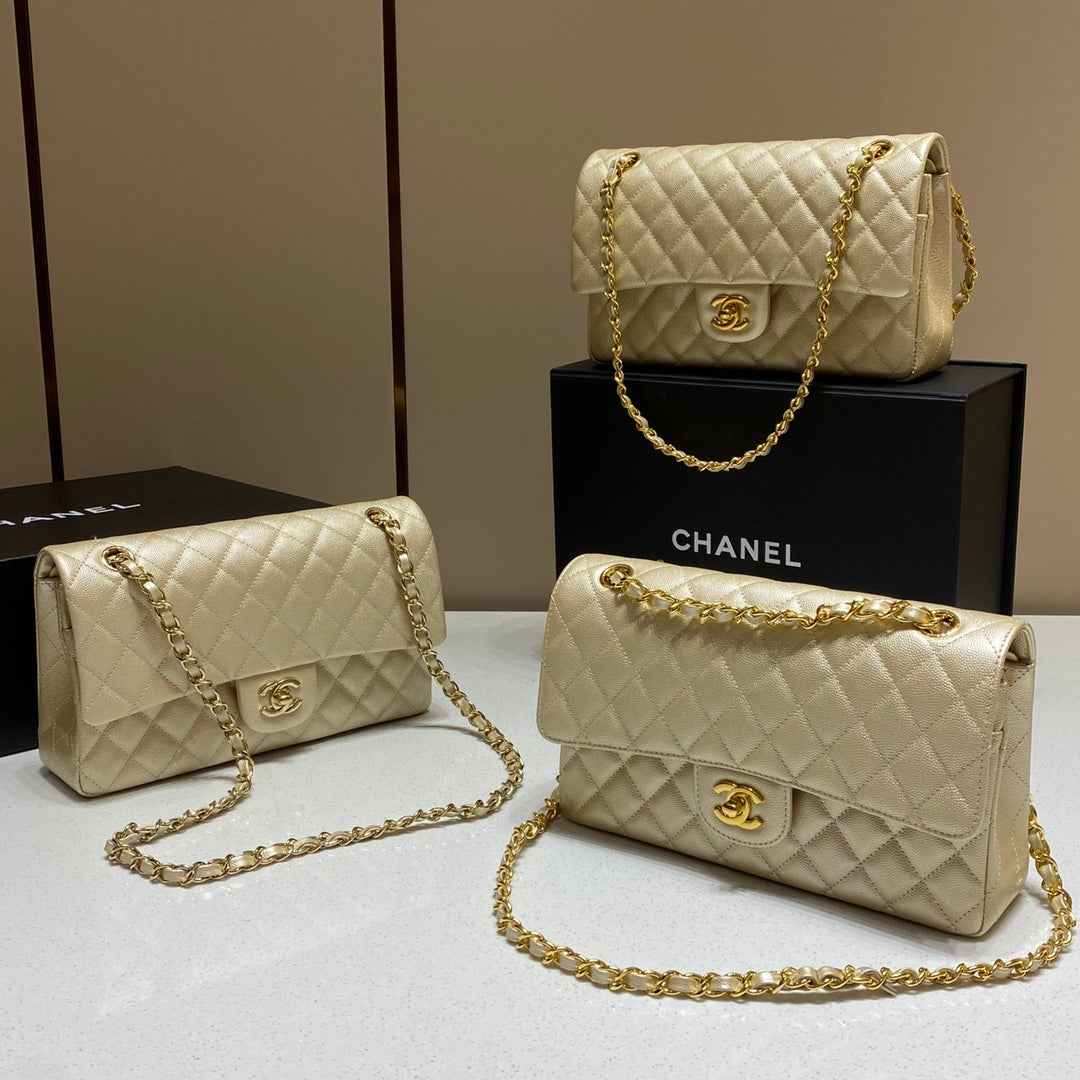 CH CLASSIC 11.12 HANDBAG 25.5 Small Grained Calfskin  Champagne Gold