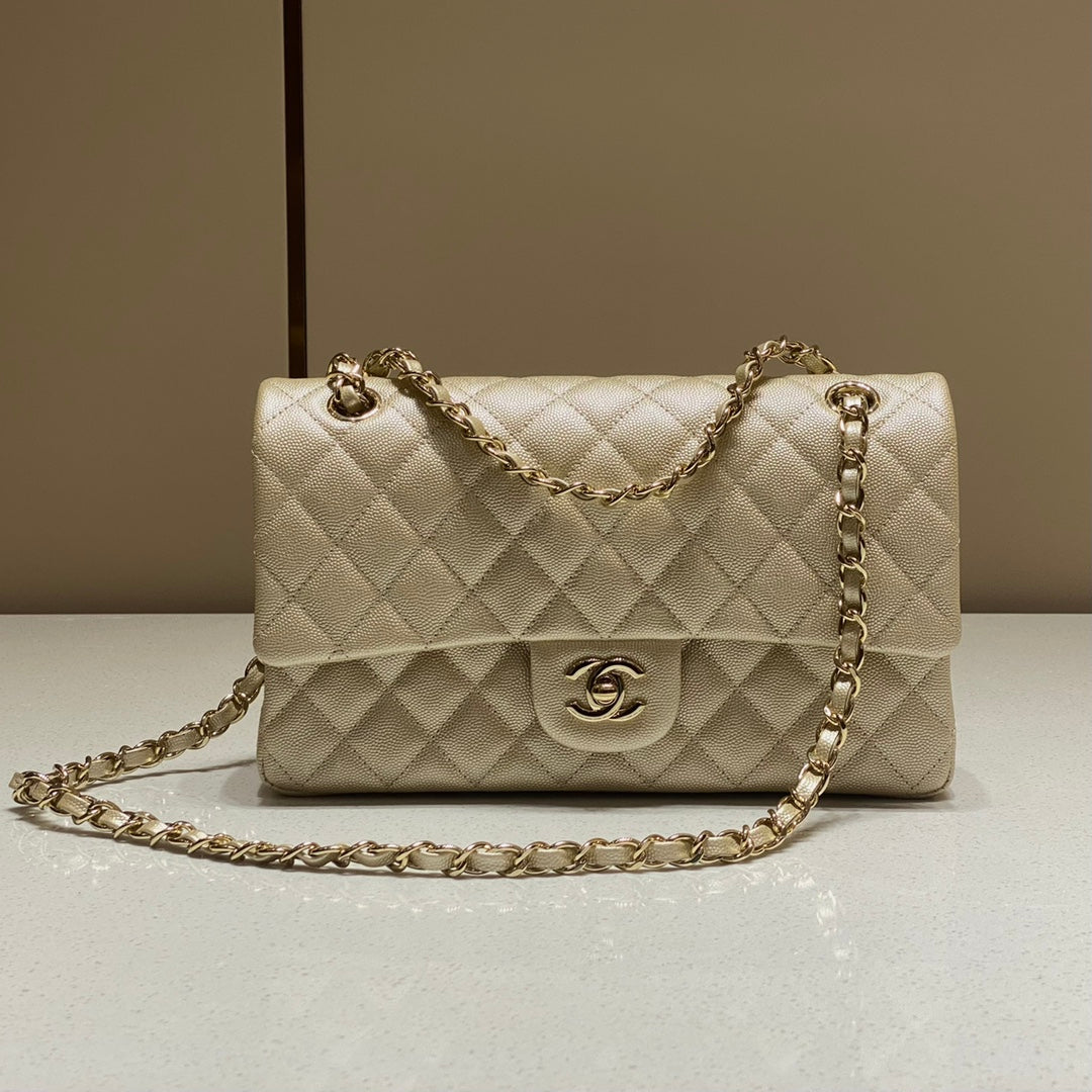 CH CLASSIC 11.12 HANDBAG 25.5 Small Grained Calfskin  Champagne Gold